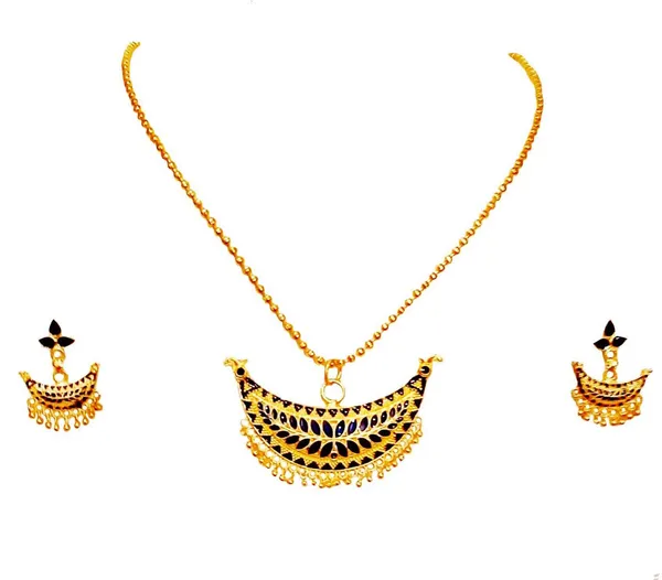 Assamese_Traditional_Gold_Plated_Blue_Colour_Joonbiri_Chain_Jewellery_Set_For_Women